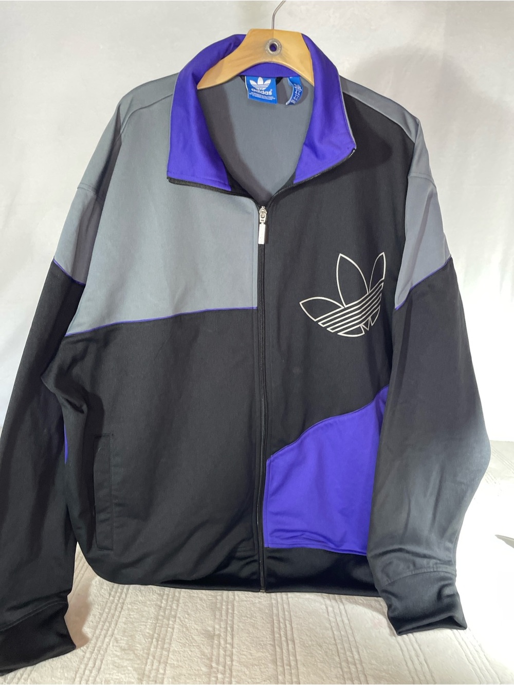 Adidas Originals Colorblock Track Jacket 2XL Black Gray Purple Full Zip
